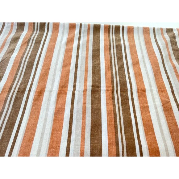 Vintage 70s flat/top sheet, 2 tones brown stripes and flowers, full size bed - Picture 8 of 10